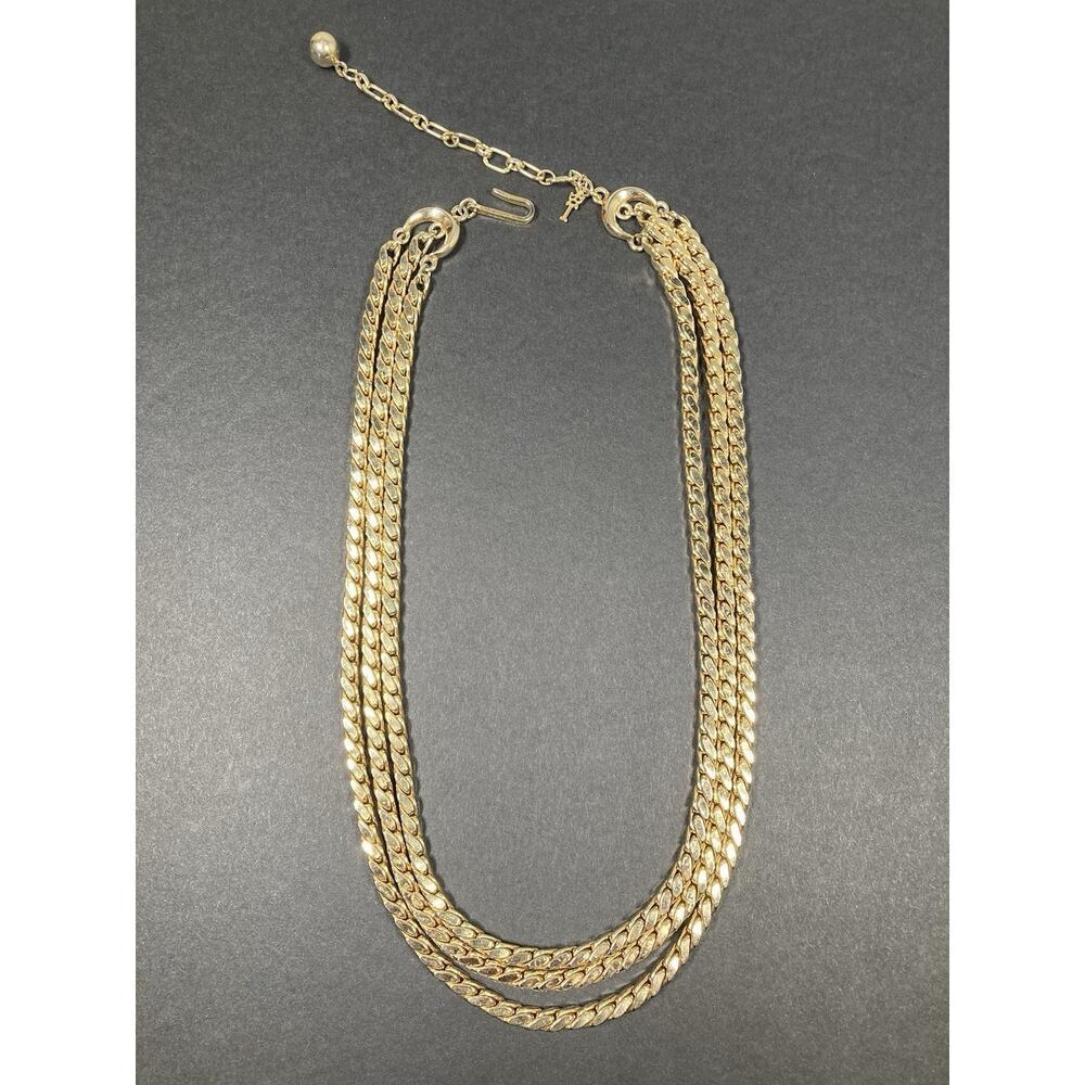Crown Trifari Vintage Gold Tone 3 - Strand Chain Necklace 18” Signed